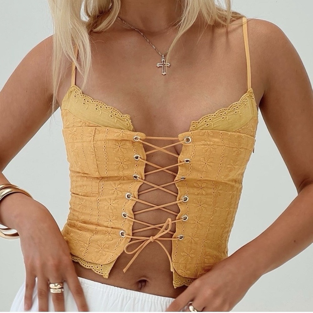 Princess Polly Amitri Lace Up Top Eyelet Corset Orange NWT Milkmaid Crop Sz 0 XS